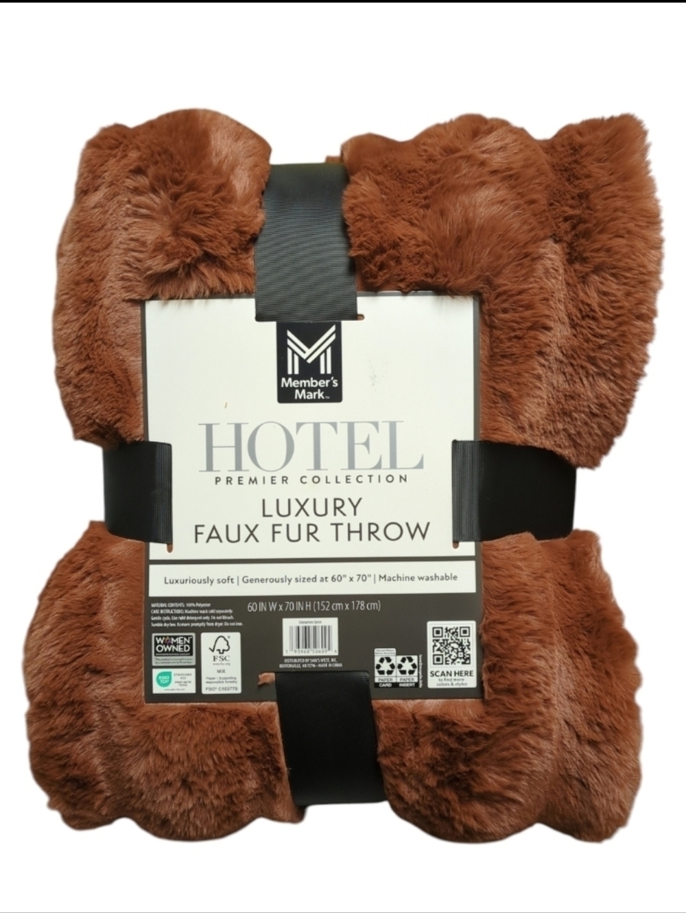 Members Mark Hotel Premier Collection Luxury Faux Fur Throw 60x70Cinnamon Spice
